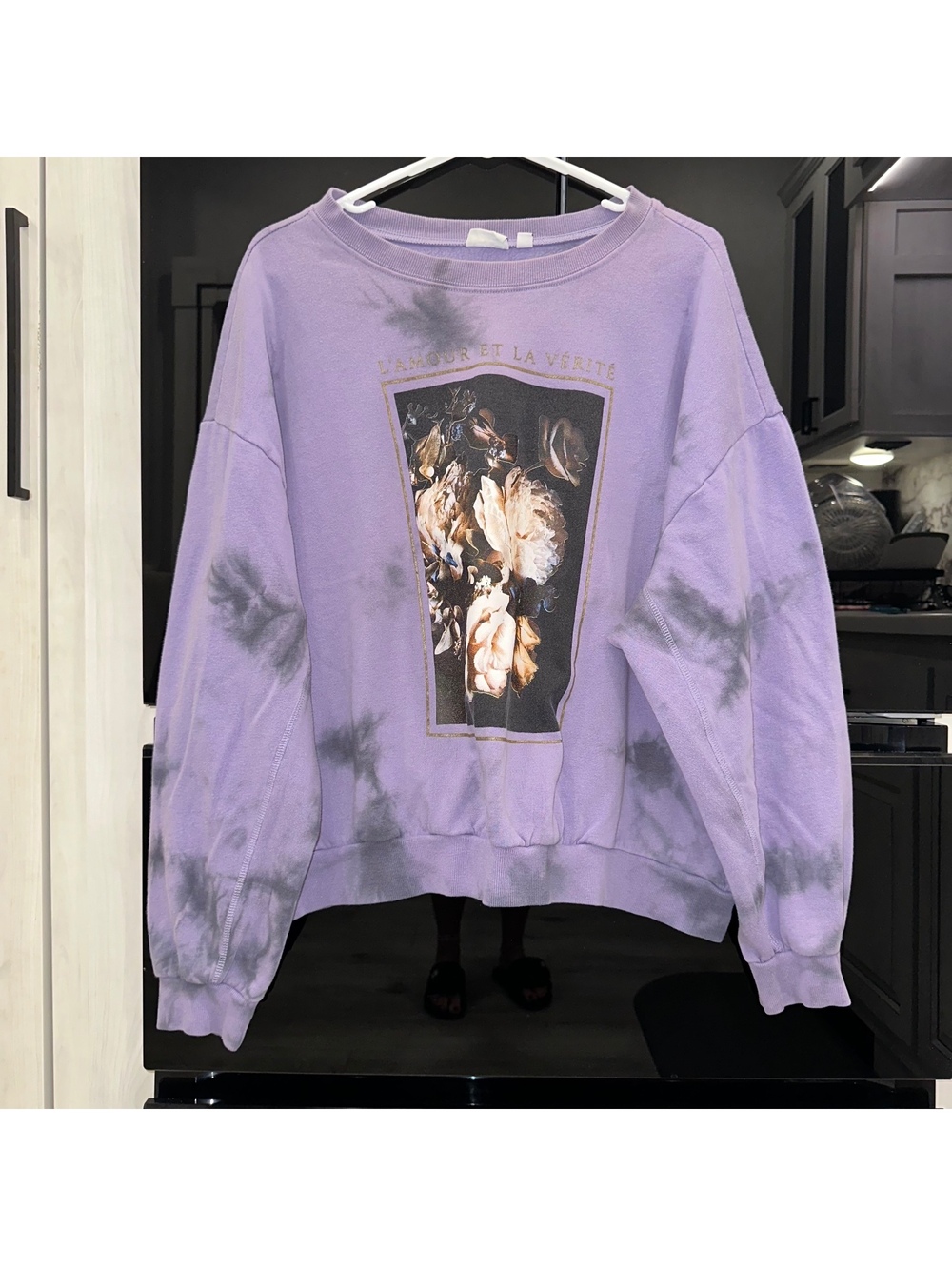 Mighty Fine XL Purple Tie Dye Floral Graphic Sweatshirt L’Amour Et La Verite Y2K